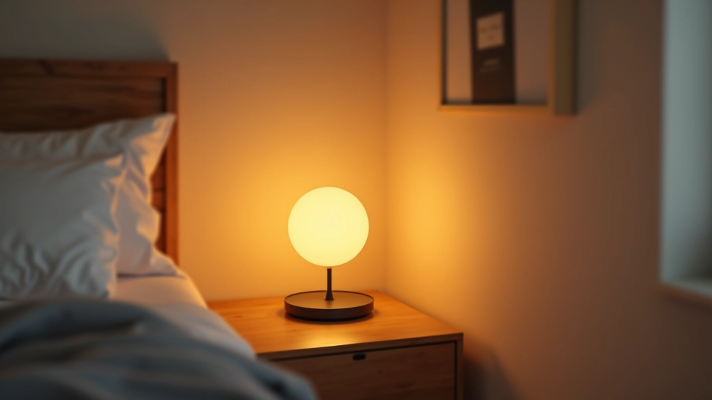 Luminária moderna com luz quente em criado-mudo